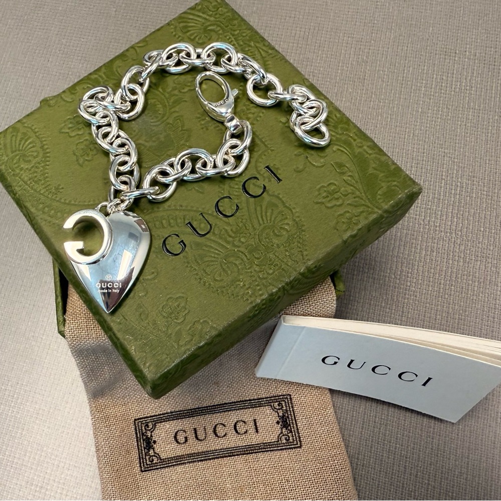 Gucci Silver Heart Charm Bracelet